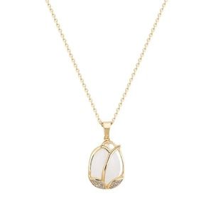 18k Gold Electroplated Tulip Crystal Opal Pendant With Signity Stones Necklace